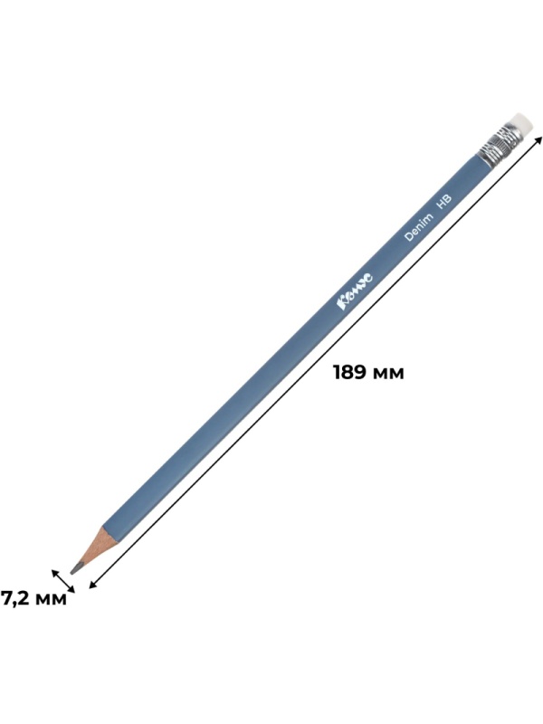 Карандаш чернографитный Комус Denim, деревянный, трехгранный, с ластиком