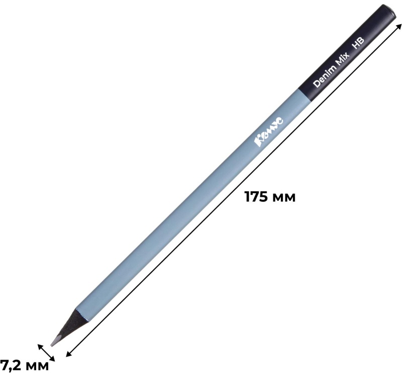 Карандаш чернографитный Комус Denim Mix, черн.дер., трехг, б/ласт, в асс