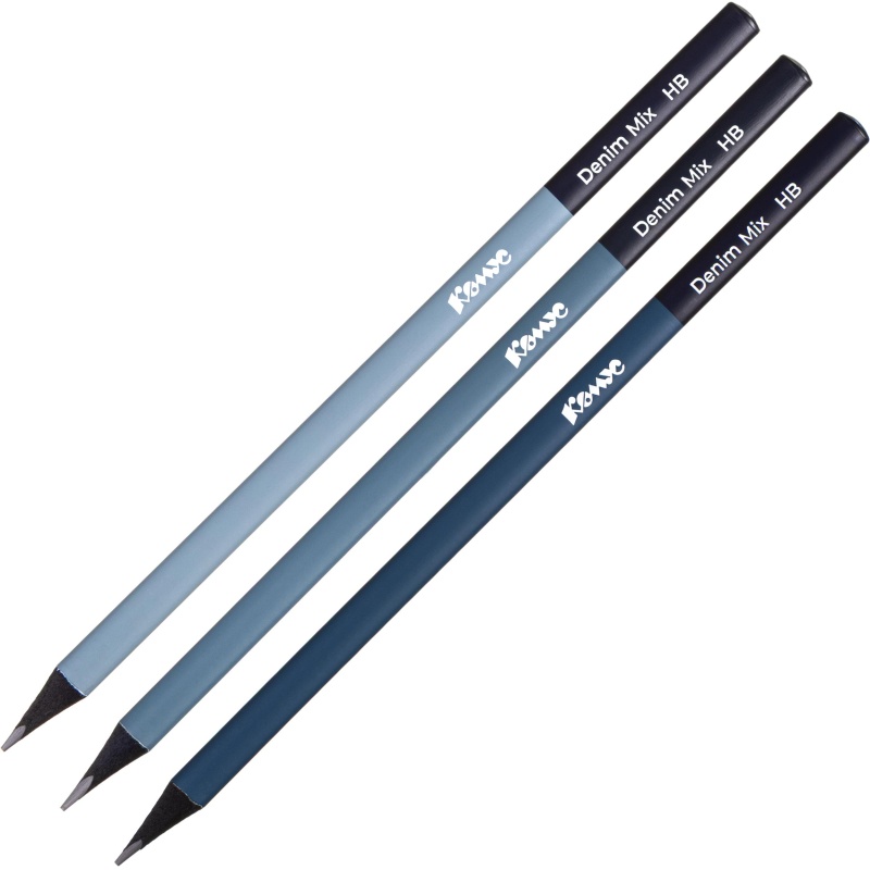 Карандаш чернографитный Комус Denim Mix, черн.дер., трехг, б/ласт, в асс