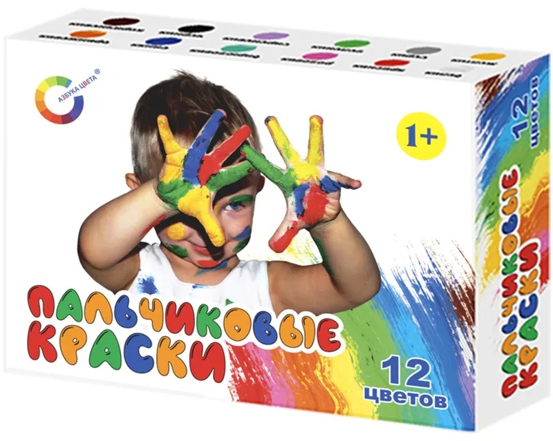 Краски пальчиковые набор 12 цветов по 20мл АЗБУКА ЦВЕТА Арт.91-12.20-00