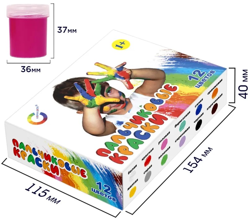 Краски пальчиковые набор 12 цветов по 20мл АЗБУКА ЦВЕТА Арт.91-12.20-00
