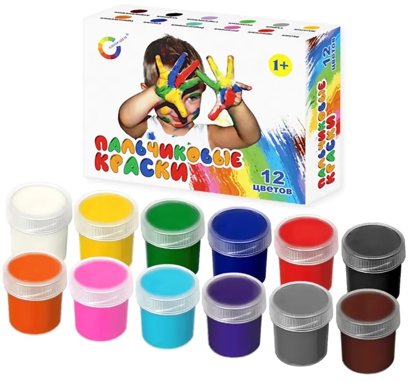 Краски пальчиковые набор 12 цветов по 20мл АЗБУКА ЦВЕТА Арт.91-12.20-00