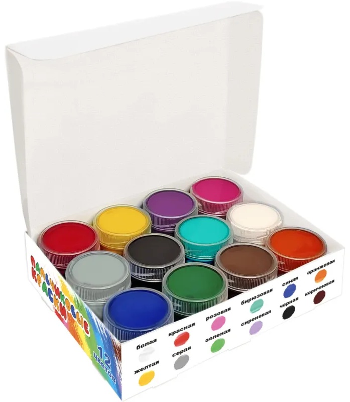 Краски пальчиковые набор 12 цветов по 20мл АЗБУКА ЦВЕТА Арт.91-12.20-00