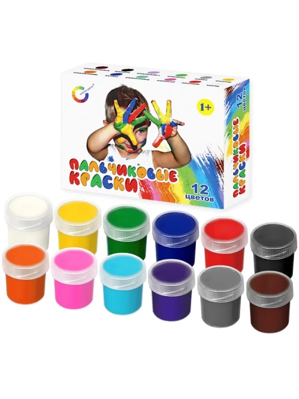 Краски пальчиковые набор 12 цветов по 20мл АЗБУКА ЦВЕТА Арт.91-12.20-00