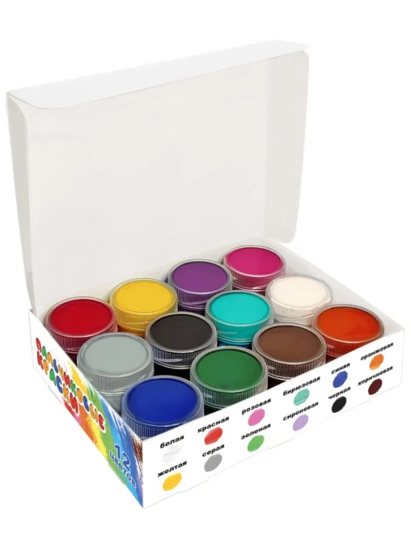 Краски пальчиковые набор 12 цветов по 20мл АЗБУКА ЦВЕТА Арт.91-12.20-00