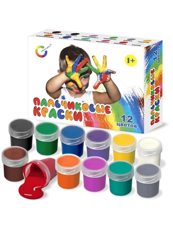Краски пальчиковые набор 12 цветов по 20мл АЗБУКА ЦВЕТА Арт.91-12.20-00