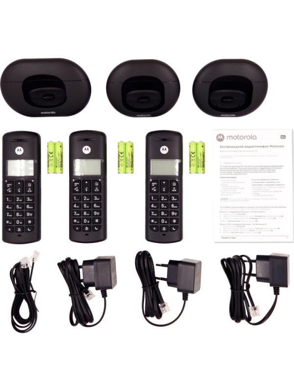 Радиотелефон Motorola DECT E203 (цвет Черный) (кмпл 3 трубки)