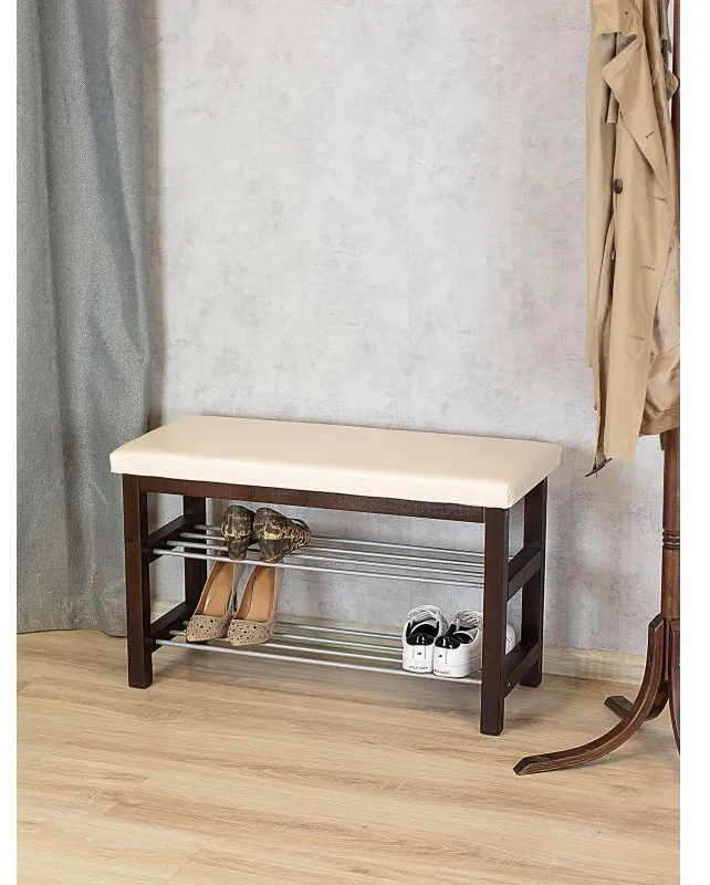 Обувница MS_Банкетка BeautyStyle 4, тёмно-кор./экокожа бежевый