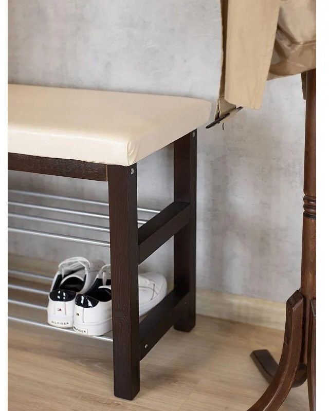 Обувница MS_Банкетка BeautyStyle 4, тёмно-кор./экокожа бежевый