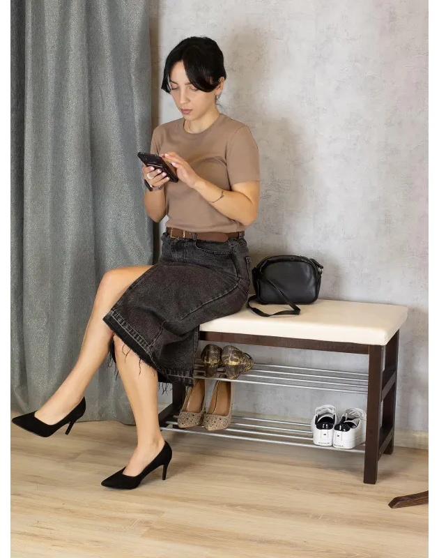 Обувница MS_Банкетка BeautyStyle 4, тёмно-кор./экокожа бежевый