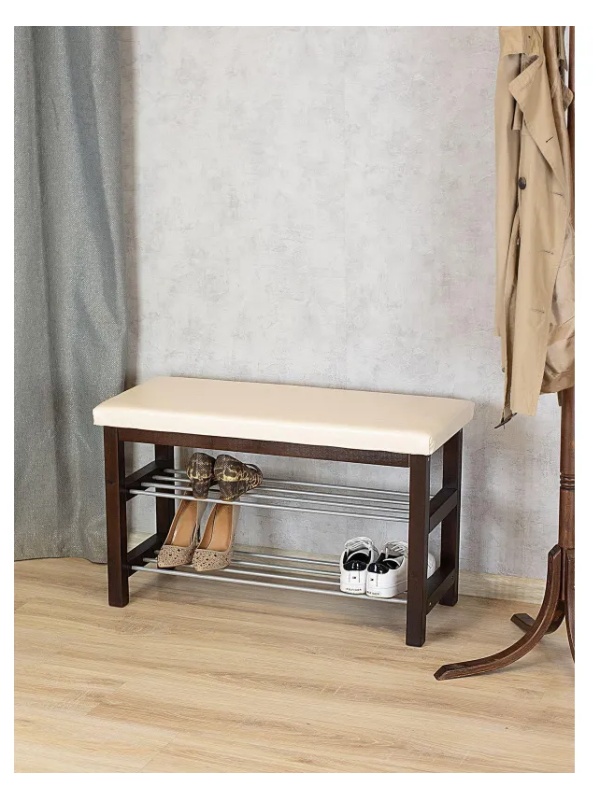 Обувница MS_Банкетка BeautyStyle 4, тёмно-кор./экокожа бежевый