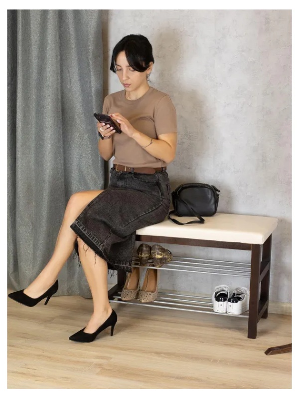 Обувница MS_Банкетка BeautyStyle 4, тёмно-кор./экокожа бежевый