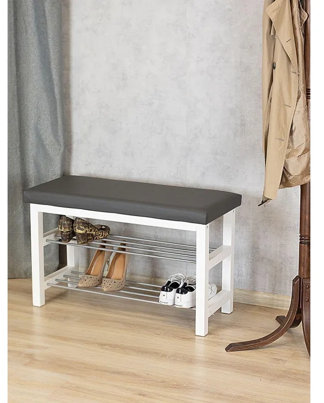 Обувница MS_Банкетка BeautyStyle 4, белый/экокожа серый