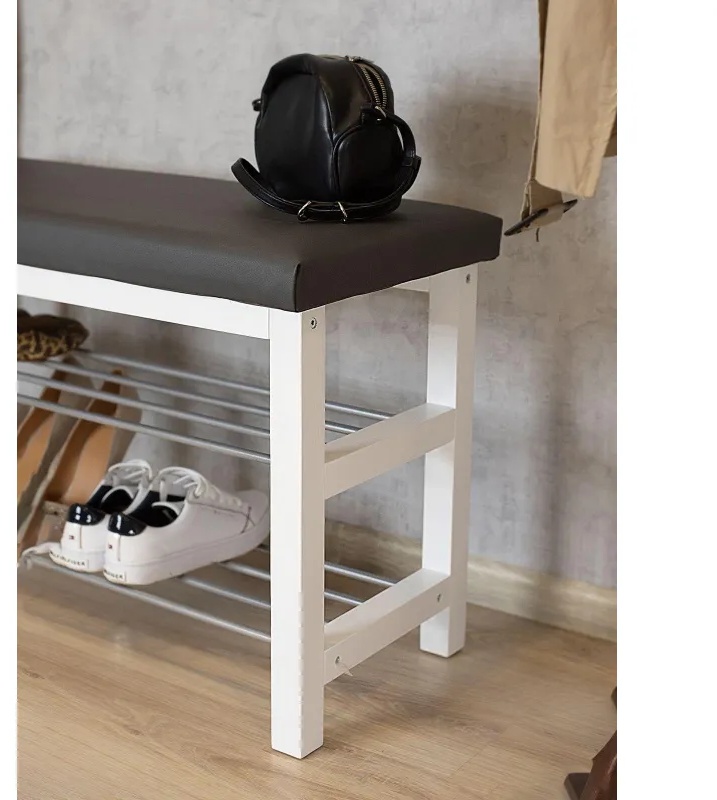 Обувница MS_Банкетка BeautyStyle 4, белый/экокожа серый