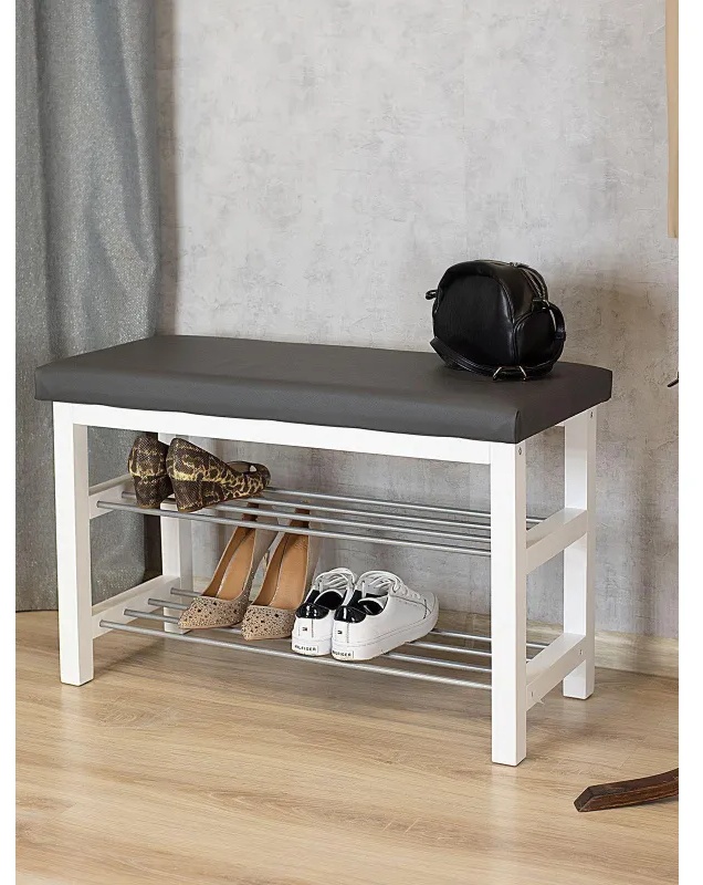 Обувница MS_Банкетка BeautyStyle 4, белый/экокожа серый