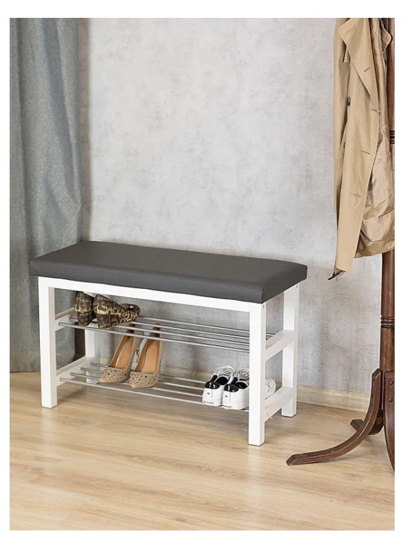 Обувница MS_Банкетка BeautyStyle 4, белый/экокожа серый