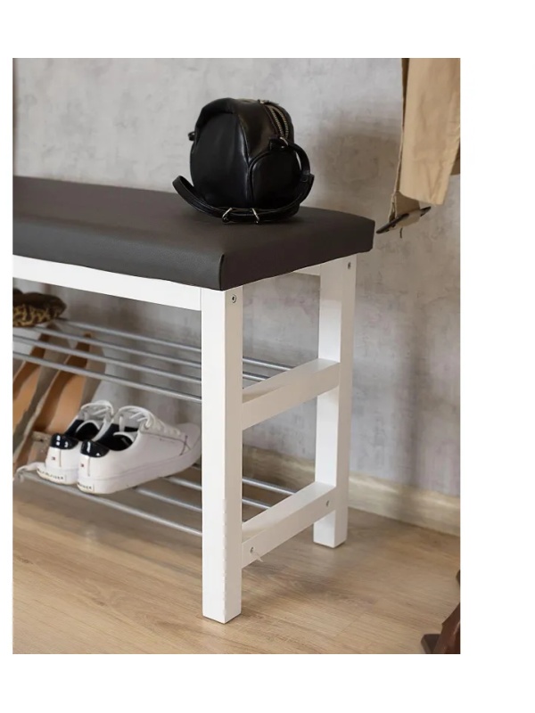 Обувница MS_Банкетка BeautyStyle 4, белый/экокожа серый