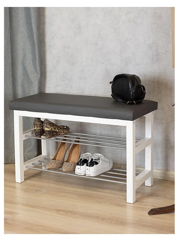 Обувница MS_Банкетка BeautyStyle 4, белый/экокожа серый