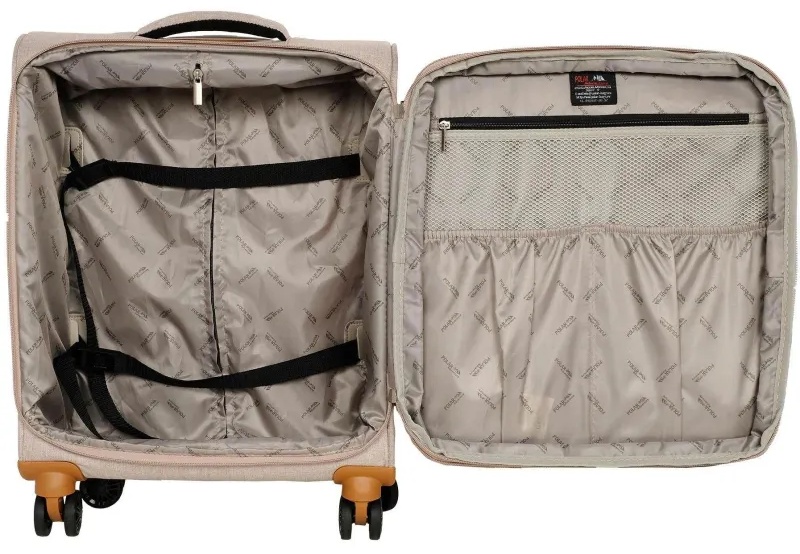 Чемодан Р1913 (2-ой) Beige бежевый (19) малый тканевый облегченный