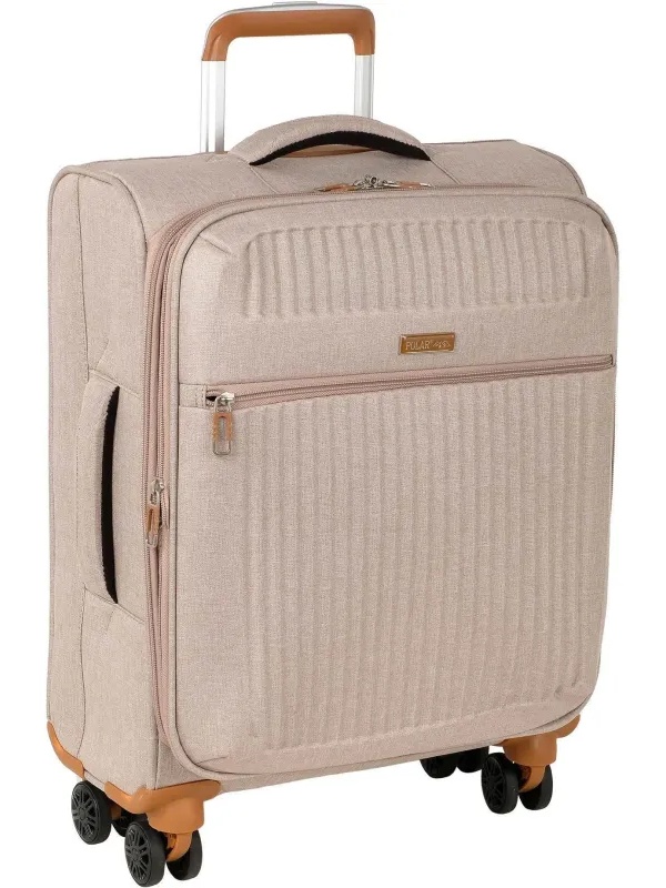 Чемодан Р1913 (2-ой) Beige бежевый (19) малый тканевый облегченный