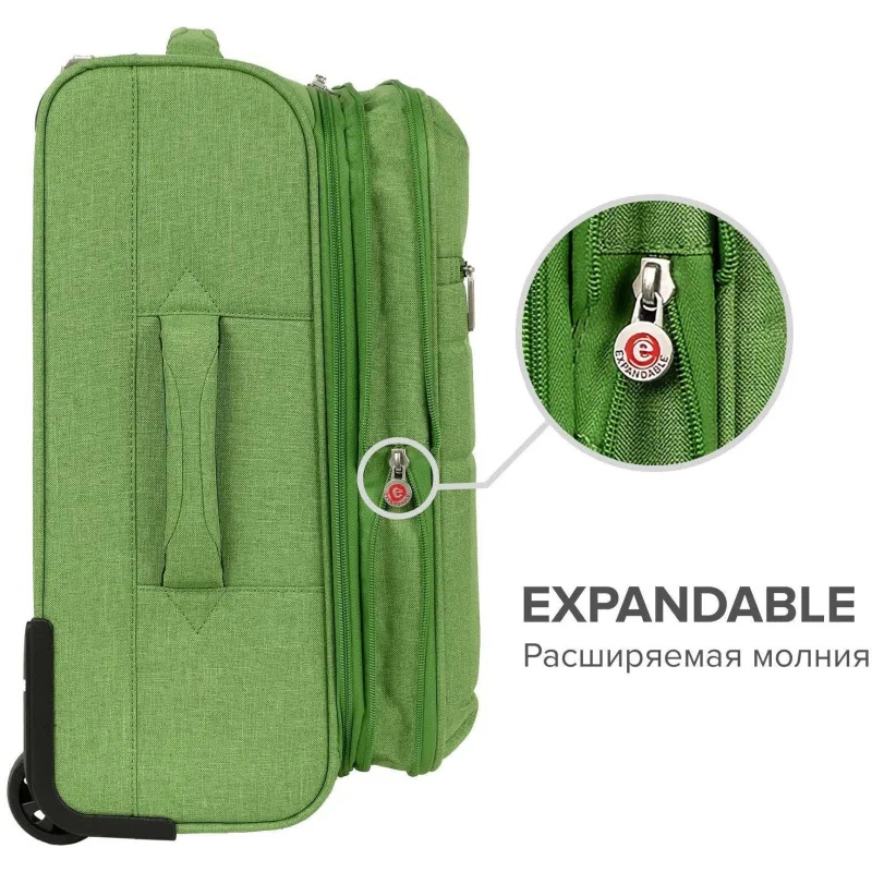 Чемодан Р1914 (2-ой) Green зеленый (19) малый тканевый облегченный