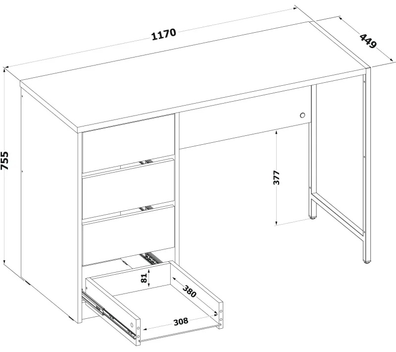 Стол письменный Сокол_на метал. опоре со встроенной тумбой СПМ-405 бетон