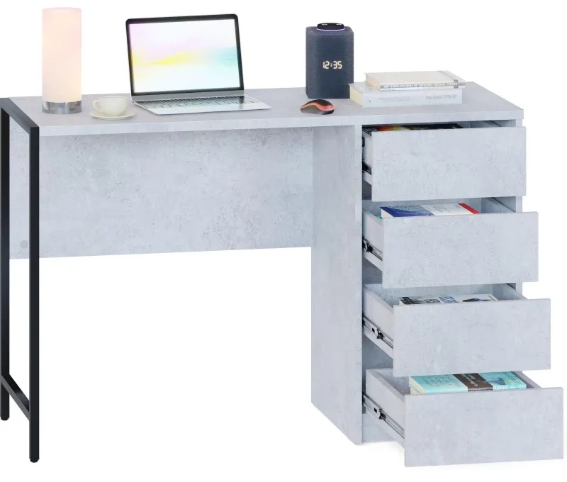 Стол письменный Сокол_на метал. опоре со встроенной тумбой СПМ-405 бетон