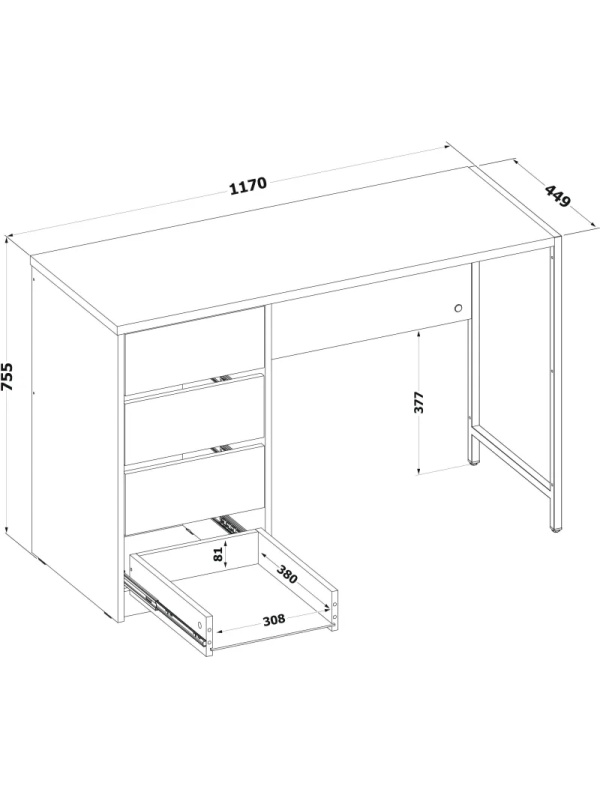 Стол письменный Сокол_на метал. опоре со встроенной тумбой СПМ-405 бетон