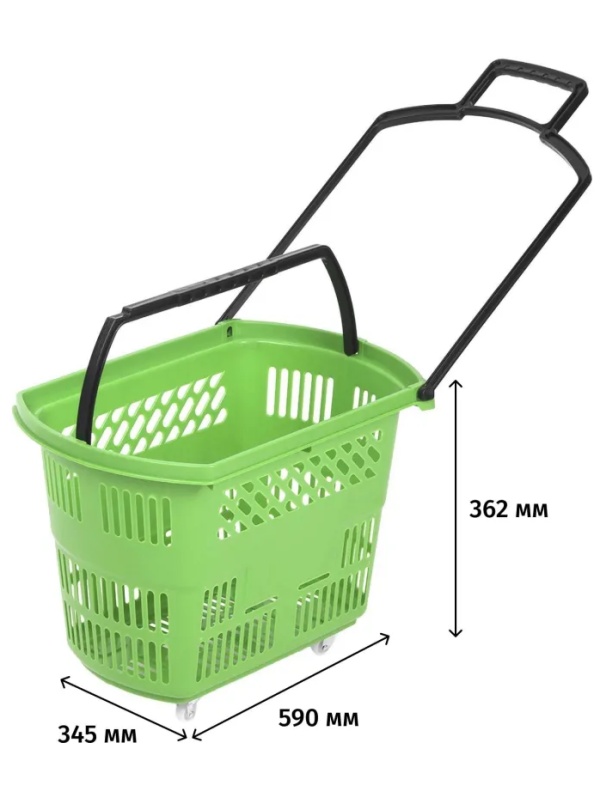 Корзина-тележка REK_Комус Мебель B35C.ECO.GR.BL 35л зелен. с чер.руч