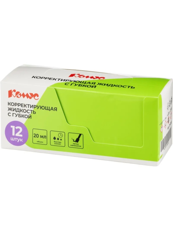 Корректирующая жидкость 20мл Комус на быстросохнущей основе, губка