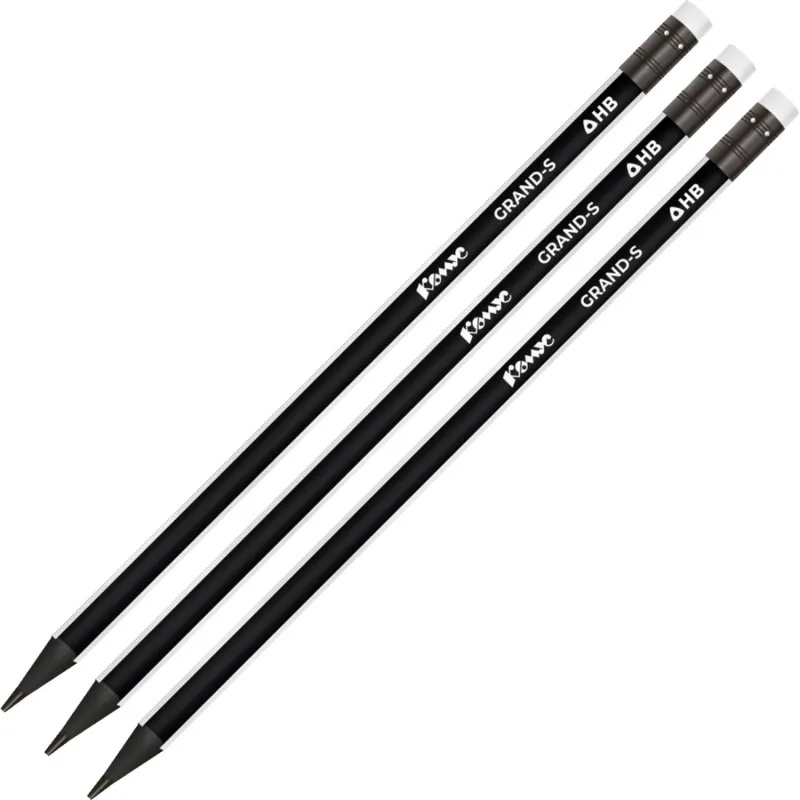 Карандаш чернографитный Комус Grand-S НВ черн.дерево, 3гран заточ, черн