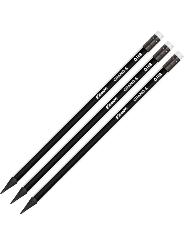 Карандаш чернографитный Комус Grand-S НВ черн.дерево, 3гран заточ, черн