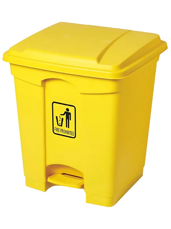 Контейнер для отходов на 45л. с крышкой и педалью желтый