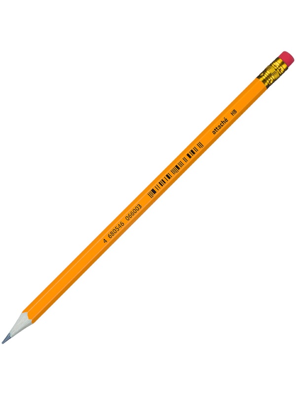 Карандаш чернографитный Attache деревянн, шестигр, с ластиком, оранж.корп