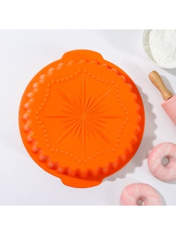 Форма для выпечки Доляна «Рифлёный круг. Звезда», силикон, 29×28 см, с ручками, цвет МИКС