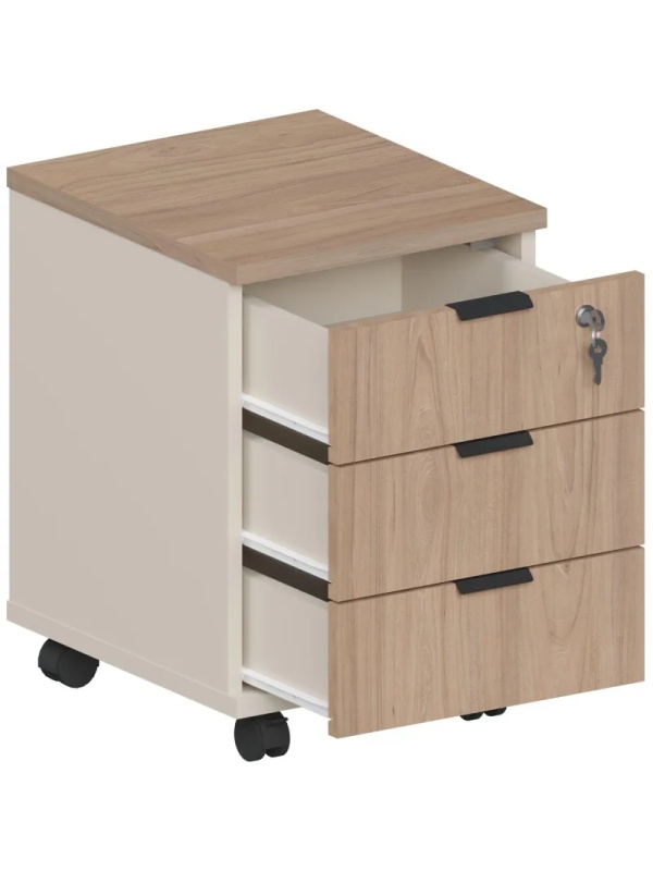 Тумба мобильная Комус Мебель Easy One 3ящ подкатн. Вяз Шв/Кшм (250317)