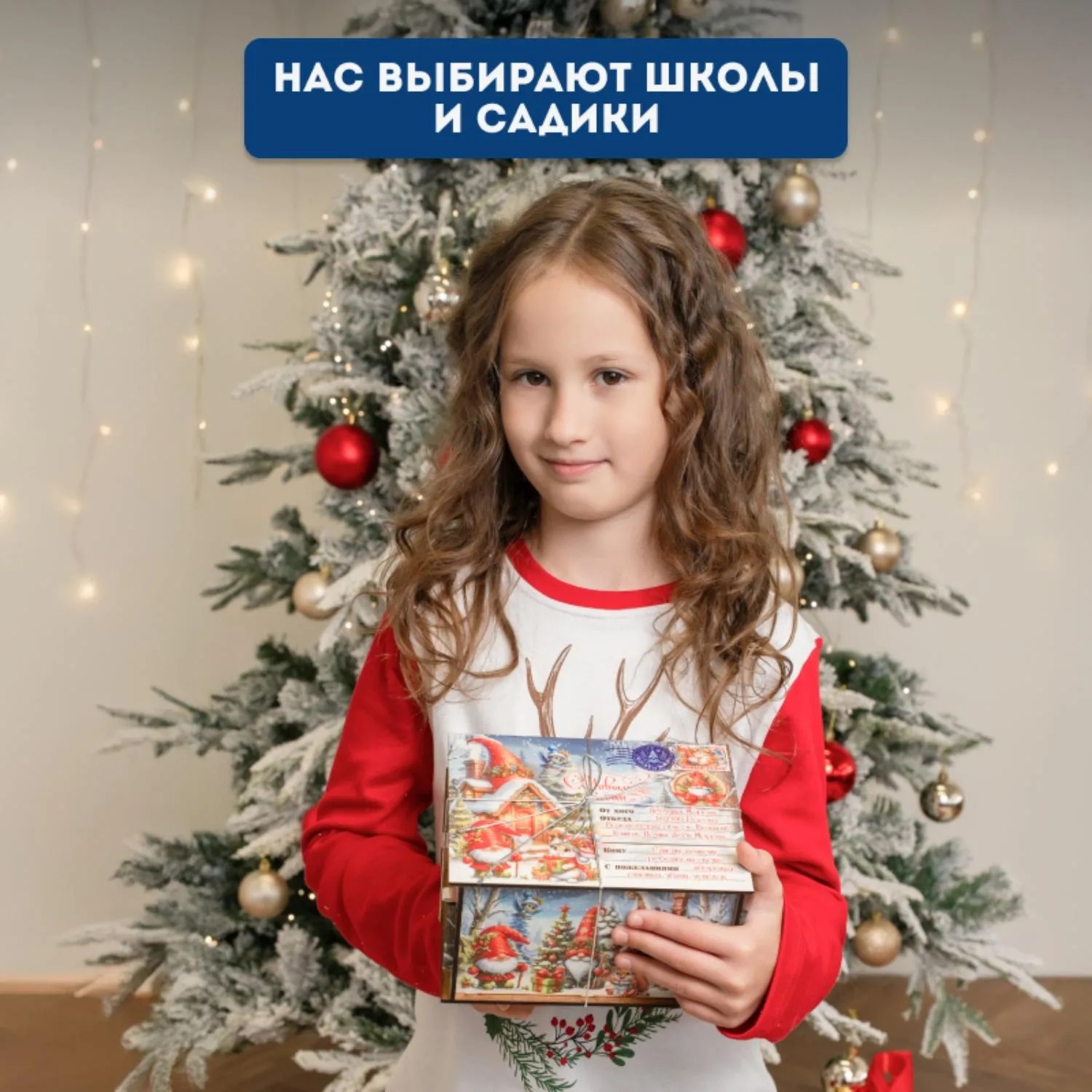 Новогодний сладкий подарок Посылка Гномы Фанера 500 грамм, K003