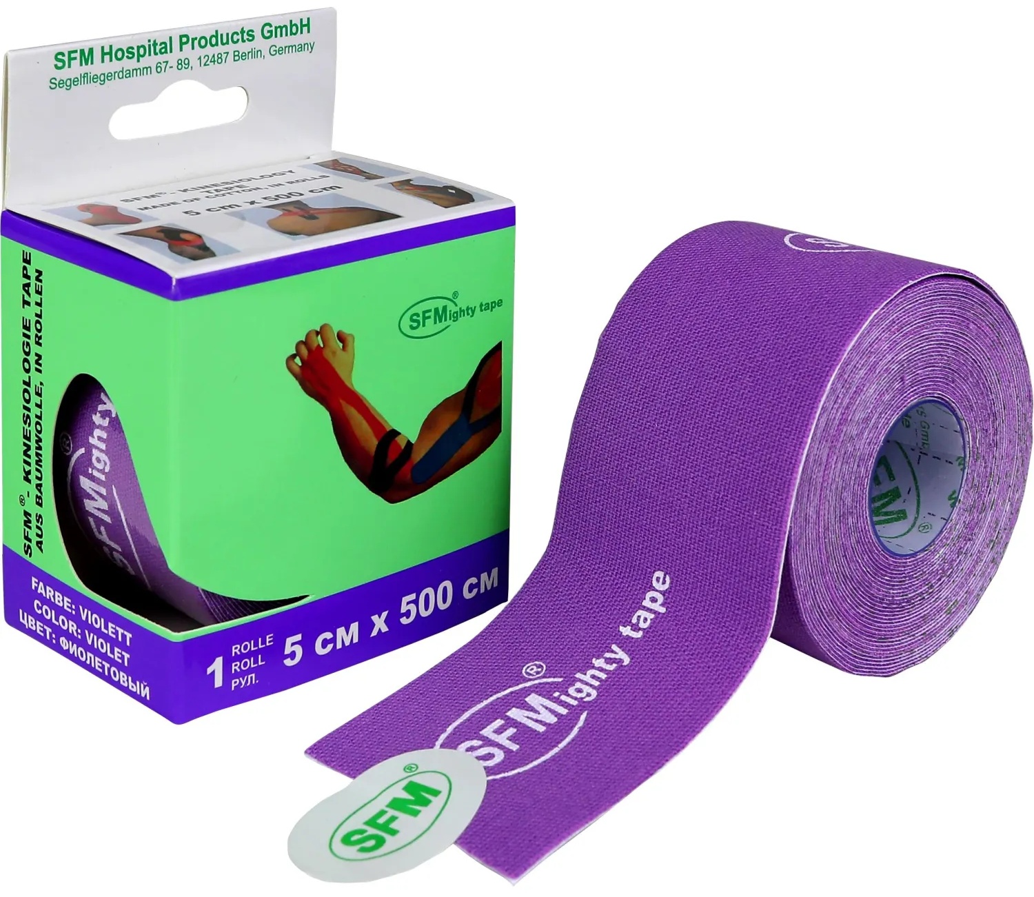 Тейп кинезио, хлоковая основа, 5х500 см, фиол  SFM-Plaster