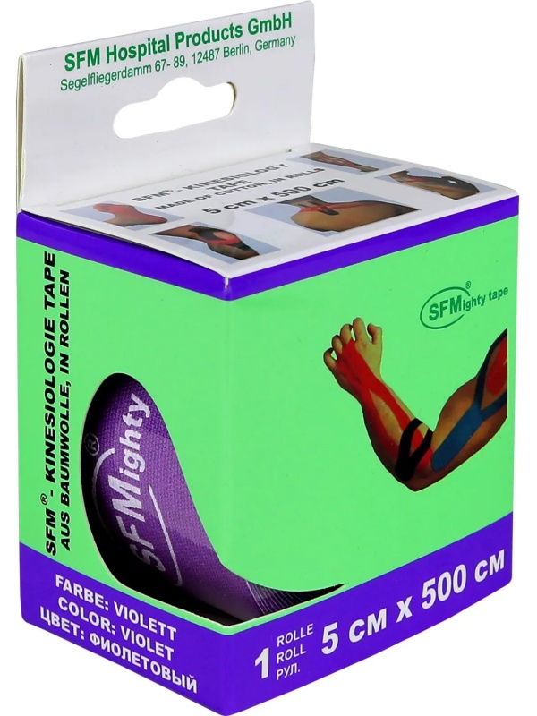 Тейп кинезио, хлоковая основа, 5х500 см, фиол  SFM-Plaster