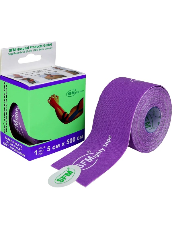 Тейп кинезио, хлоковая основа, 5х500 см, фиол  SFM-Plaster