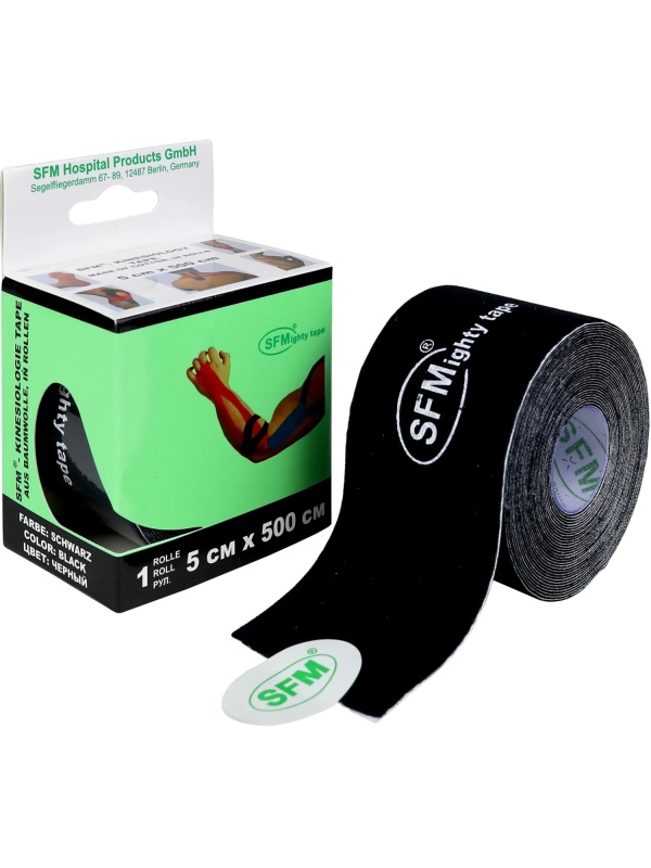 Тейп кинезио, хлоковая основа, 5х500 см, черн, SFM-Plaster