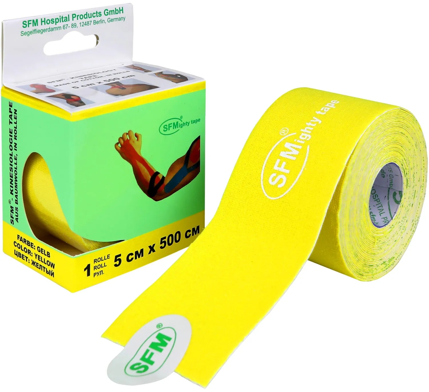 Тейп кинезио, хлоковая основа, 5х500 см, желт, SFM-Plaster