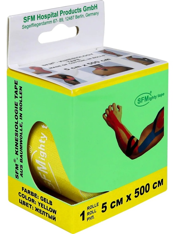 Тейп кинезио, хлоковая основа, 5х500 см, желт, SFM-Plaster