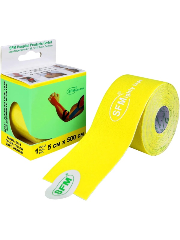 Тейп кинезио, хлоковая основа, 5х500 см, желт, SFM-Plaster