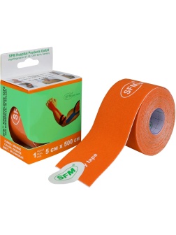 Тейп кинезио, хлоковая основа, 5х500 см, оранж, SFM-Plaster
