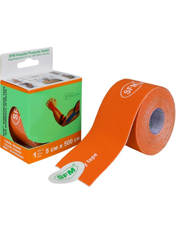 Тейп кинезио, хлоковая основа, 5х500 см, оранж, SFM-Plaster
