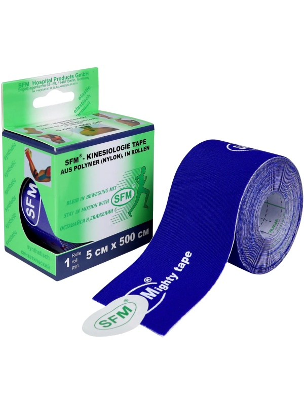 Тейп кинезио, хлоковая основа, 5х500 см, синий, SFM-Plaster