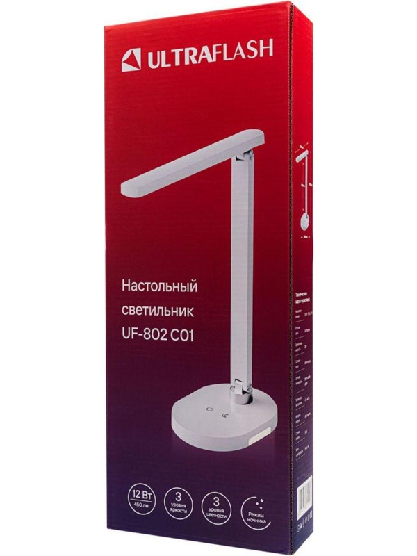 Светильник Ultraflash UF-802 C01 белый (Led настольный, 12Вт, 3ур. ярк CCT)
