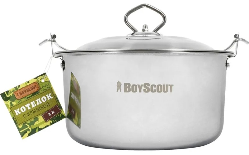 Котелок походный с крышкой, НЕРЖАВЕЮЩАЯ СТАЛЬ, 3 л, BOYSCOUT, 61161