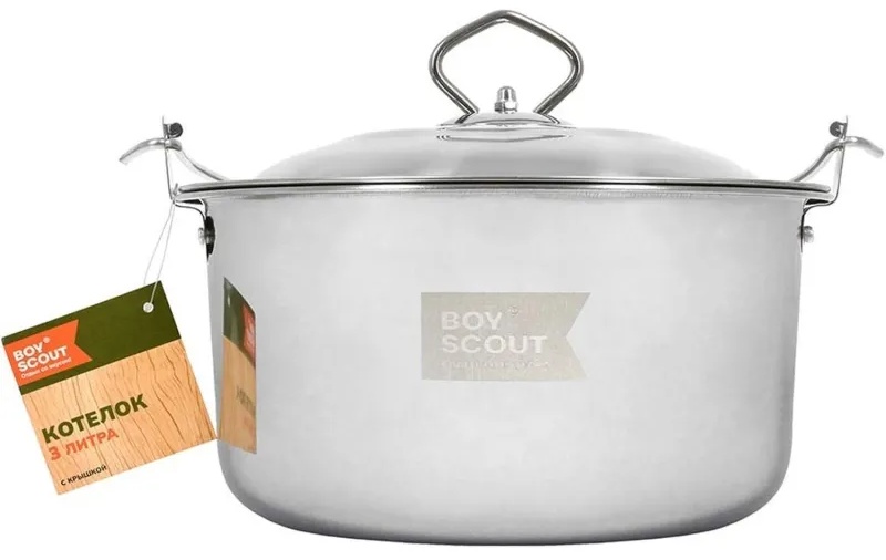 Котелок походный с крышкой, НЕРЖАВЕЮЩАЯ СТАЛЬ, 3 л, BOYSCOUT, 61161